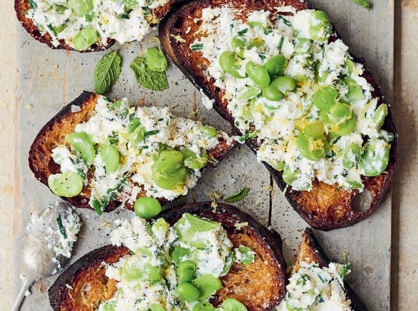 Broad bean and ricotta bruschetta