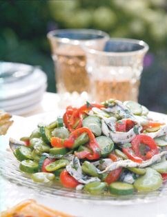 Broad bean, courgette and anchovy salad