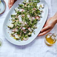 Broad bean, farro and feta salad 