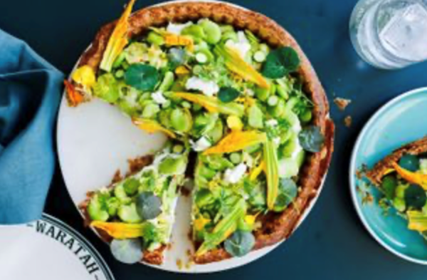 Broad bean goat's curd tart
