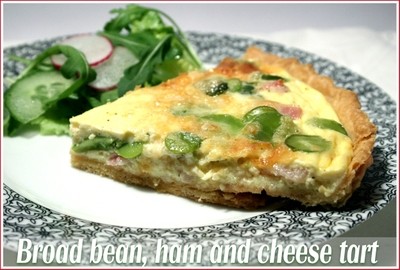 Broad bean, ham and cheese tart