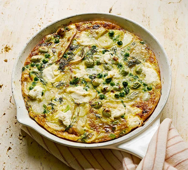 Broad bean, pea & ricotta frittata