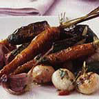 Broad bean pilaf with roasted baby vegetables and chermoula
