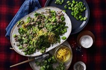 Broad bean, quinoa, pickled lemon-skin salad
