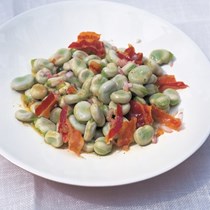 Broad bean salad with pancetta and sherry vinegar