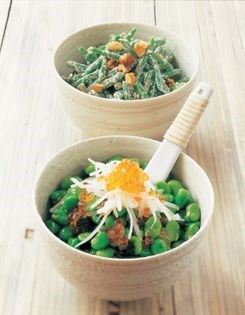 Broad beans, daikon and salmon roe (Sora-mame no ae-mono)