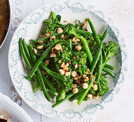 Broccoli & green beans with toasted hazelnut butter