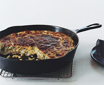 Broccoli and cheddar skillet flan