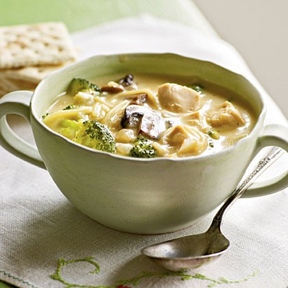 Broccoli and chicken noodle soup