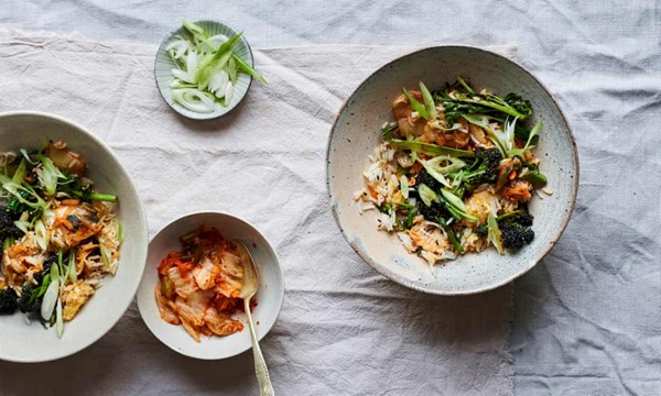 Broccoli and kimchi with fried rice
