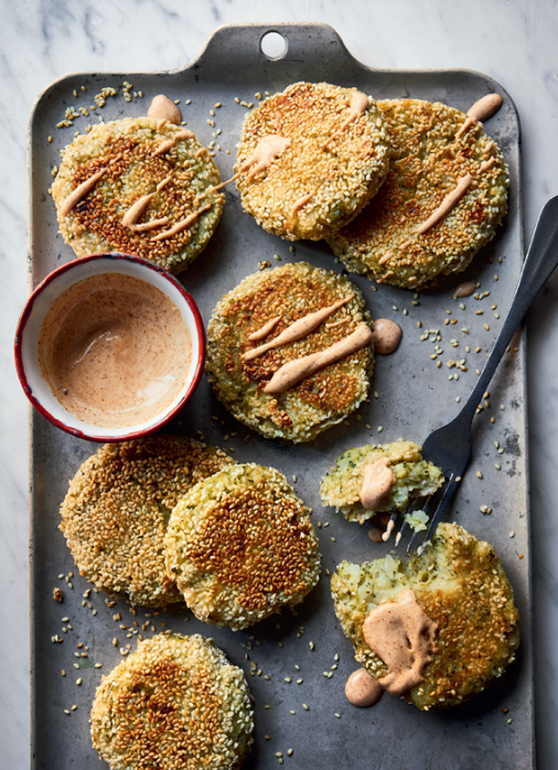 Broccoli and potato cakes with a chilli mayo