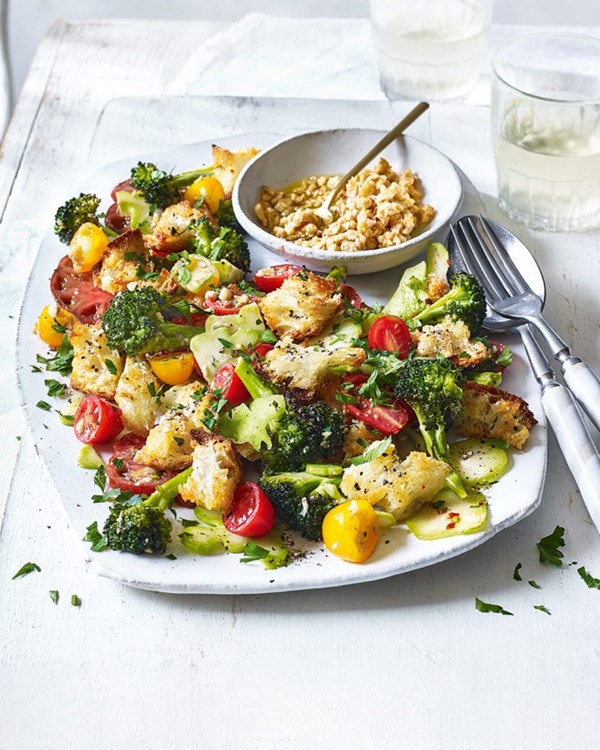 Broccoli and walnut panzanella