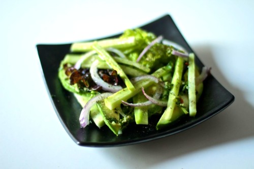 Broccoli carpaccio with broccoli stalk salad