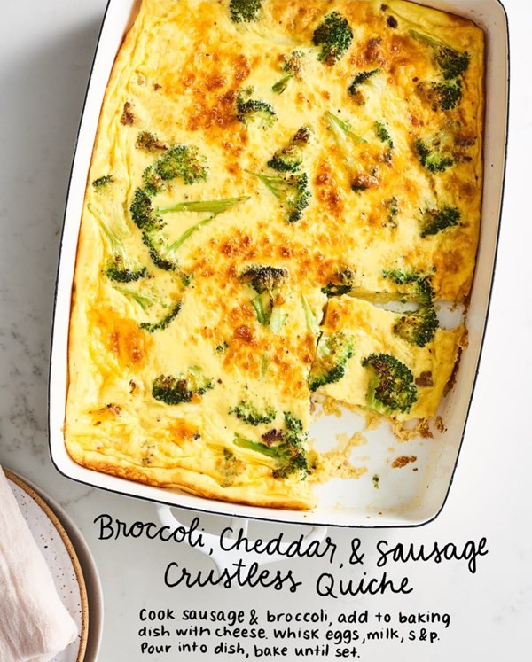 Broccoli, cheddar, and sausage crustless quiche