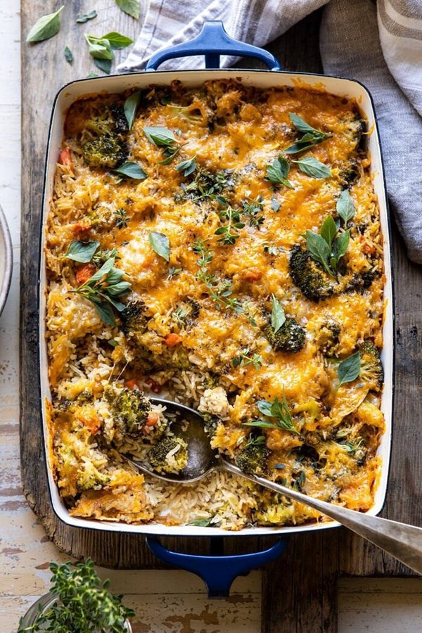 Broccoli cheddar chicken and rice casserole
