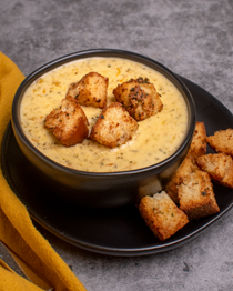 Broccoli cheddar soup with garlic butter croutons