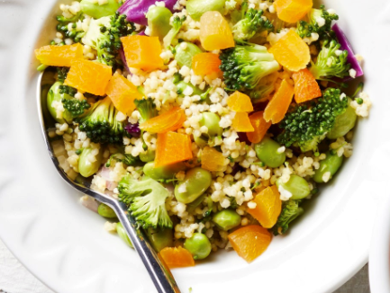 Broccoli, edamame & cabbage millet salad