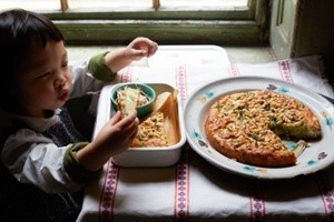 Broccoli, feta, red onion and pine nut cake
