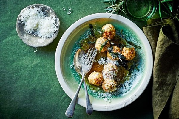 Broccoli gnudi with 'nduja and sage
