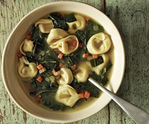 Broccoli leaf tortellini soup