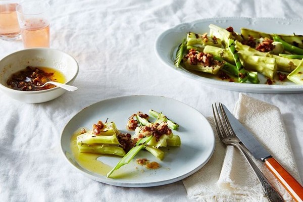 Broccoli marrow with pecan garlic butter