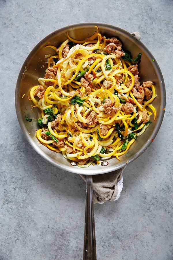 Broccoli rabe and sausage parsnip pasta