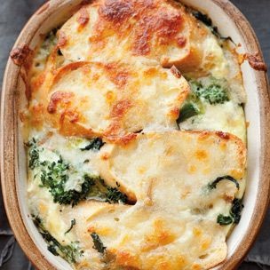 Broccoli rabe, pesto & smoked mozzarella strata