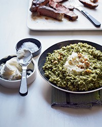 Broccoli rabe risotto with grilled lemon