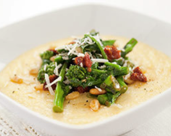 Broccoli rabe, sun-dried tomato, and pine nut topping