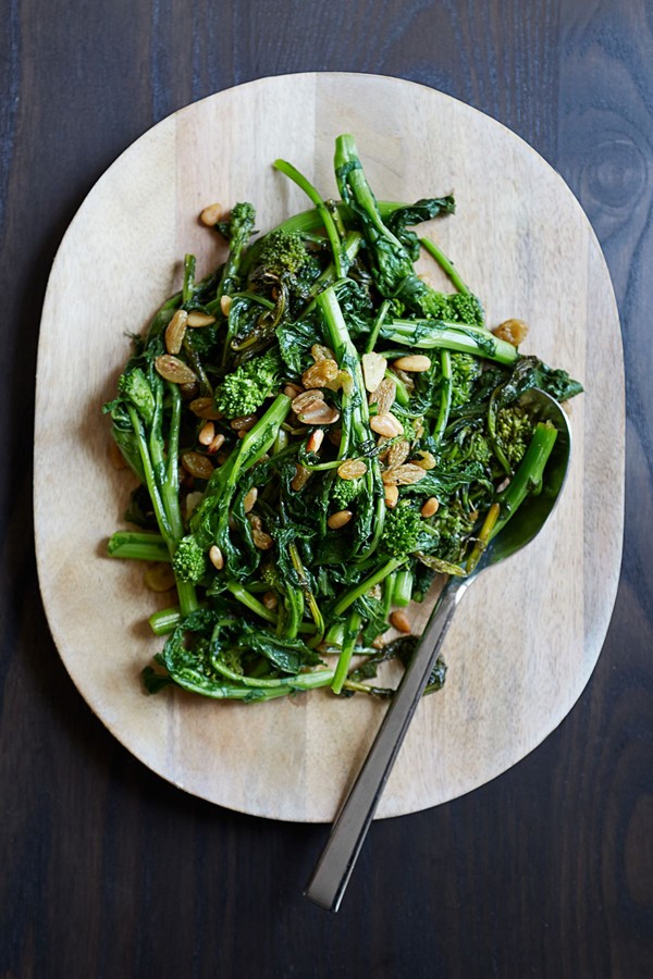 Broccoli rabe with pine nuts and golden raisins