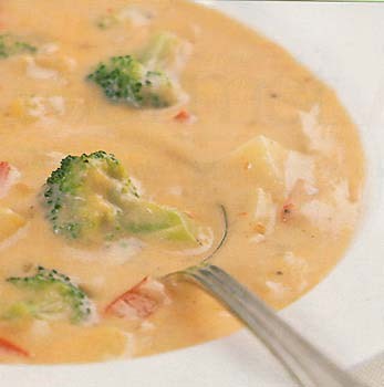 Broccoli, red pepper, and cheddar chowder