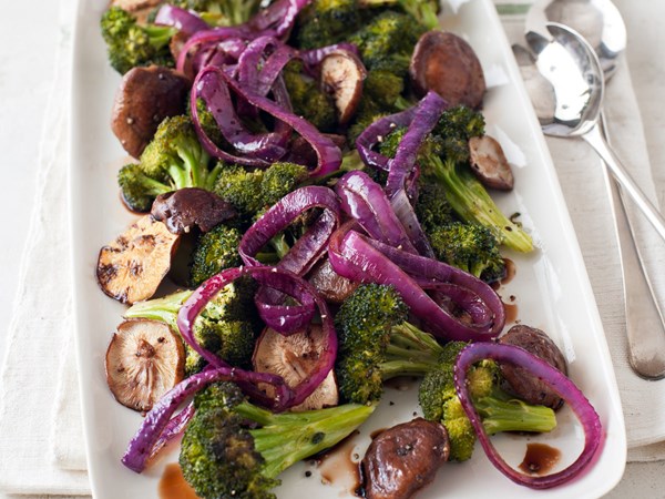 Broccoli, shiitake and red onion roast [Marcia Kiesel]