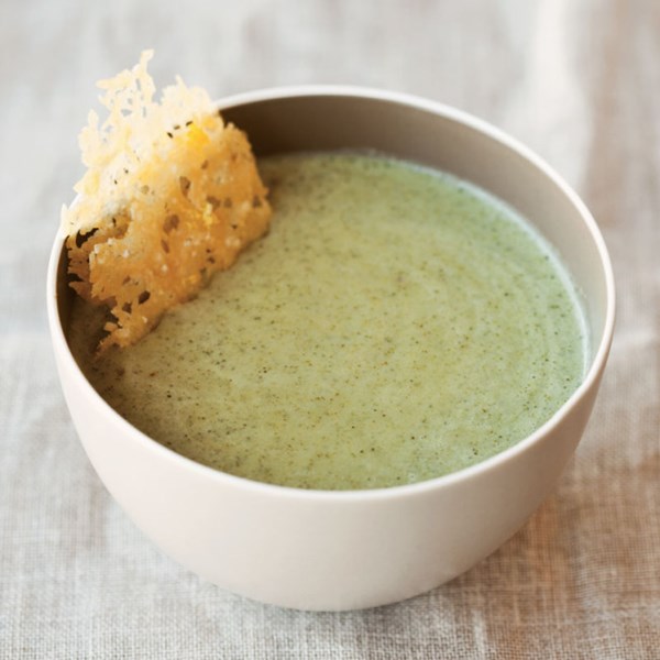 Broccoli soup with Parmesan-lemon frico