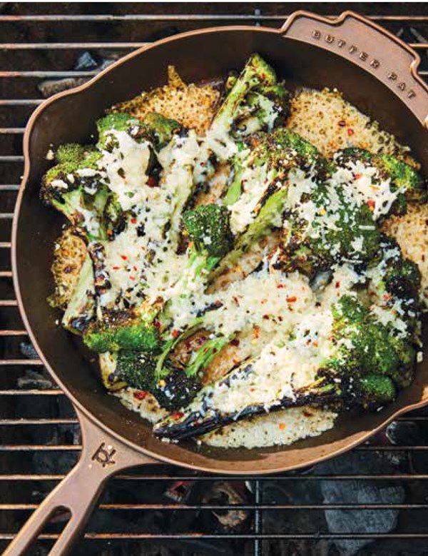 Broccoli spears with crispy cheese crust
