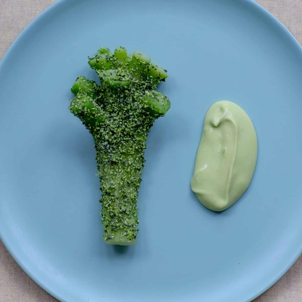 Broccoli stems with green mayo