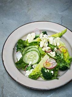 Broccoli, sugarsnap & baby gem salad with lemon-marinated feta