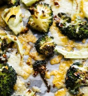 Broccoli with melty cheese and chili oil