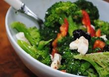 Broccoli with red pepper, olives, and feta