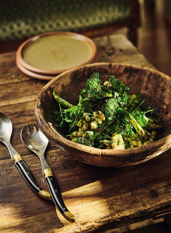 Broccolini & cannellini bean salad with chard, anchovy & coriander dressing