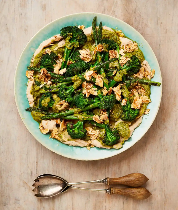 Broccolini and asparagus with green pepper salsa