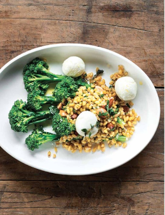 Broccolini freekeh with labneh and smoked almonds 