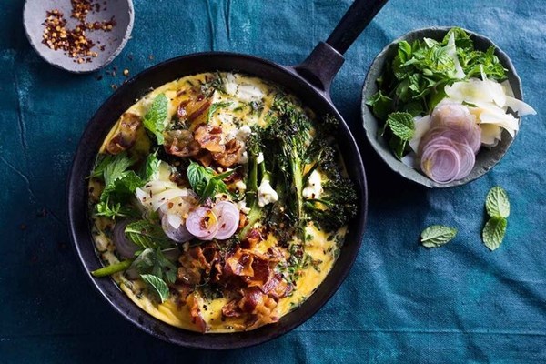 Broccolini, lemon thyme & pancetta frittata