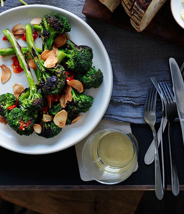 Broccolini with chilli and burnt-garlic vinaigrette