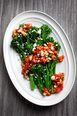 Broccolini with roasted pepper relish and feta