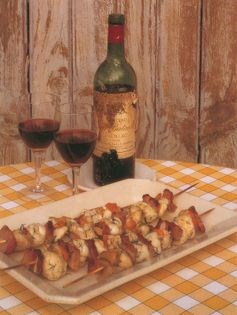 Brochettes of scallops, monkfish and bacon