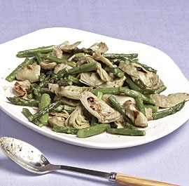 Broiled asparagus and artichokes with vermouth brown butter