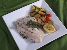 Broiled catfish with fresh thyme, garlic, and lemon
