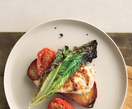 Broiled chicken, romaine, and tomato bruschetta