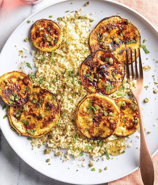 Broiled eggplant with honey-lemon vinaigrette