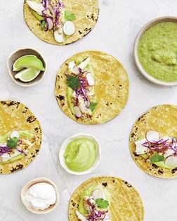 Broiled fish tacos with smoky salsa verde